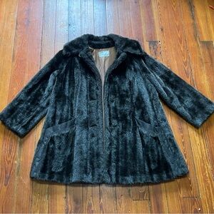Vintage Elegant Black Faux Fur Teddy Coat Sz M